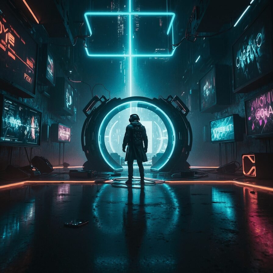 A neo-noir style cyberpunk image of a man in an astronaut suit in a futuristic environment, AI art